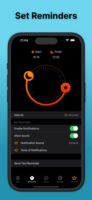 Setting up posture reminders with time selector and interval settings