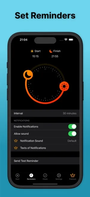 Setting up posture reminders with time selector and interval settings